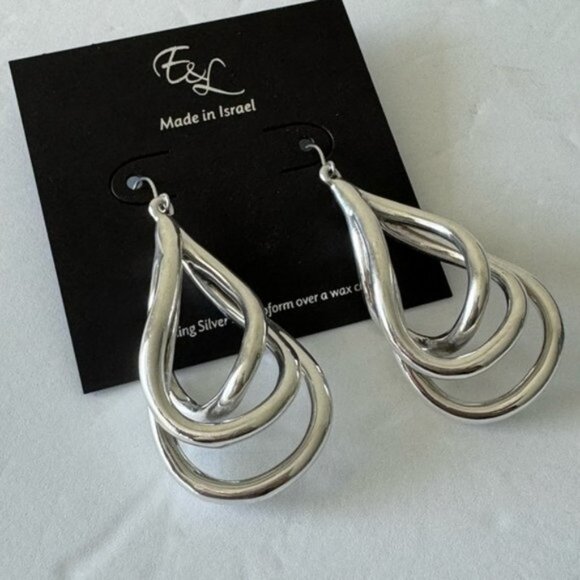 E&L Israel Sterling Silver Electroform Jungle Earrings 3” long - Picture 4 of 13